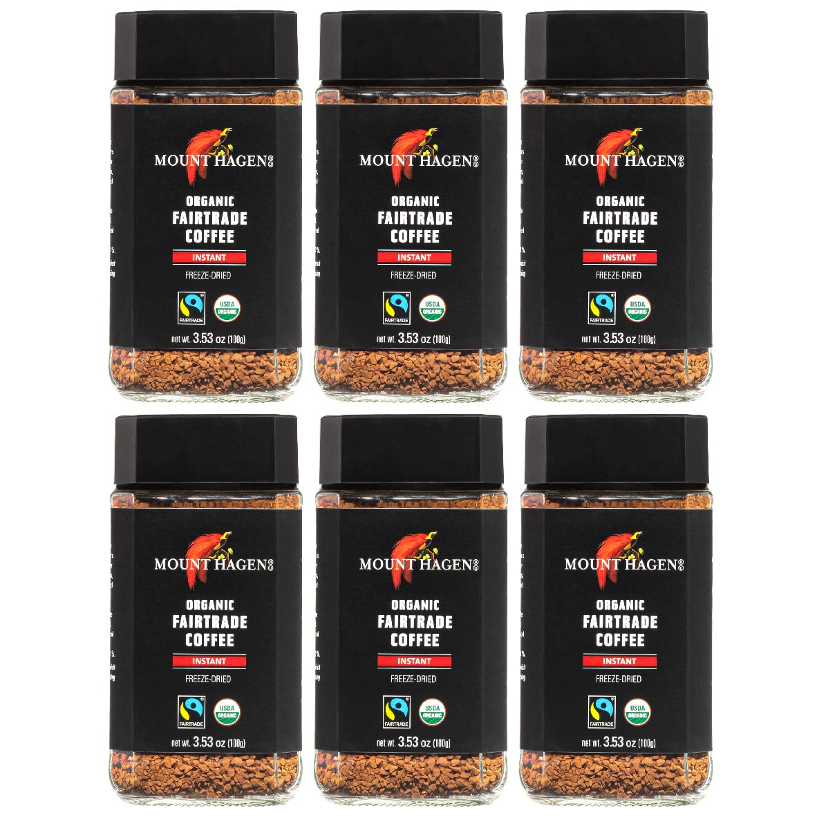 Mount Hagen Organic Freeze Dried Instant Coffee 6 Pack - Smooth Taste