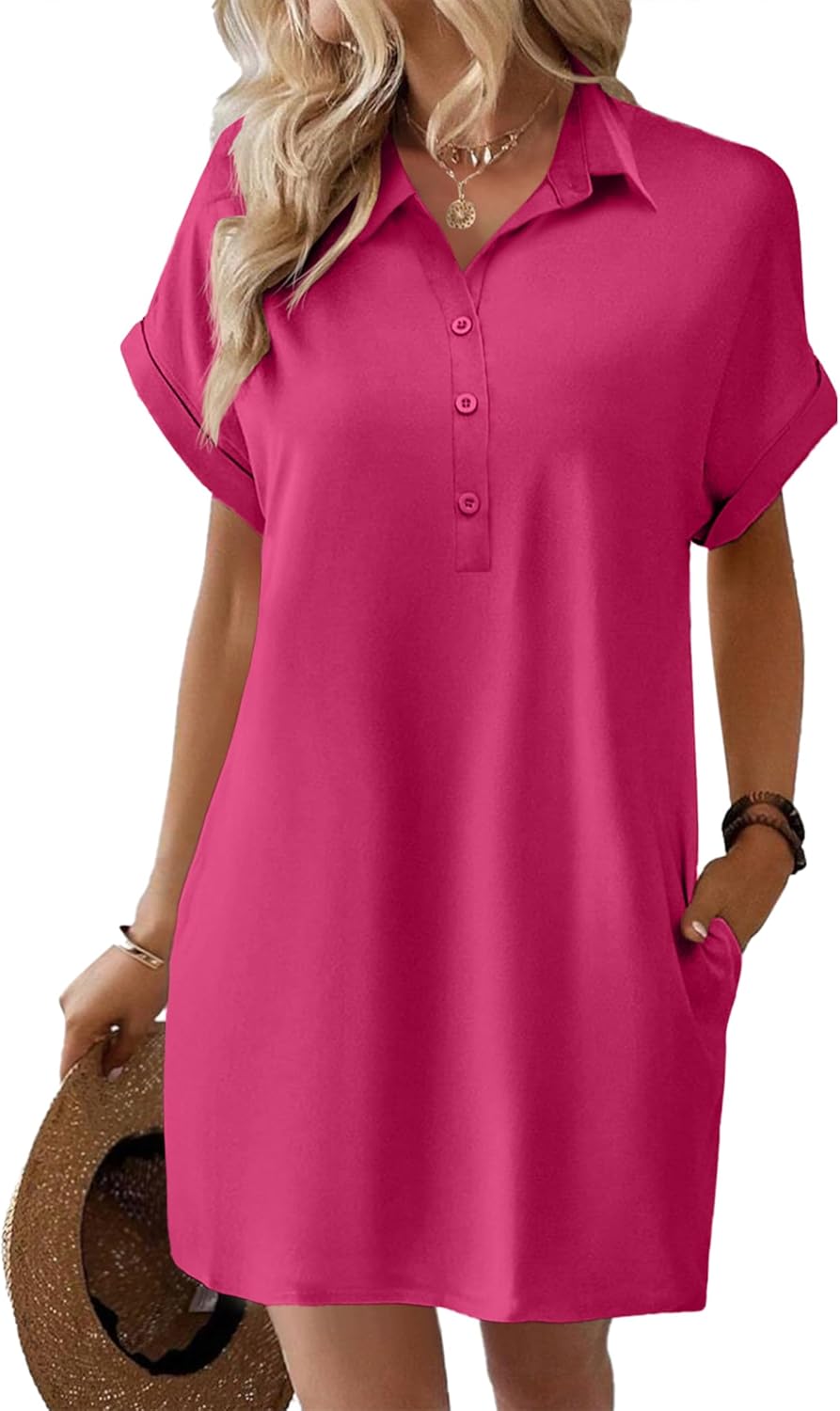 HOTOUCH Womens Summer Shirt Dress Casual Loose Floral Sundress