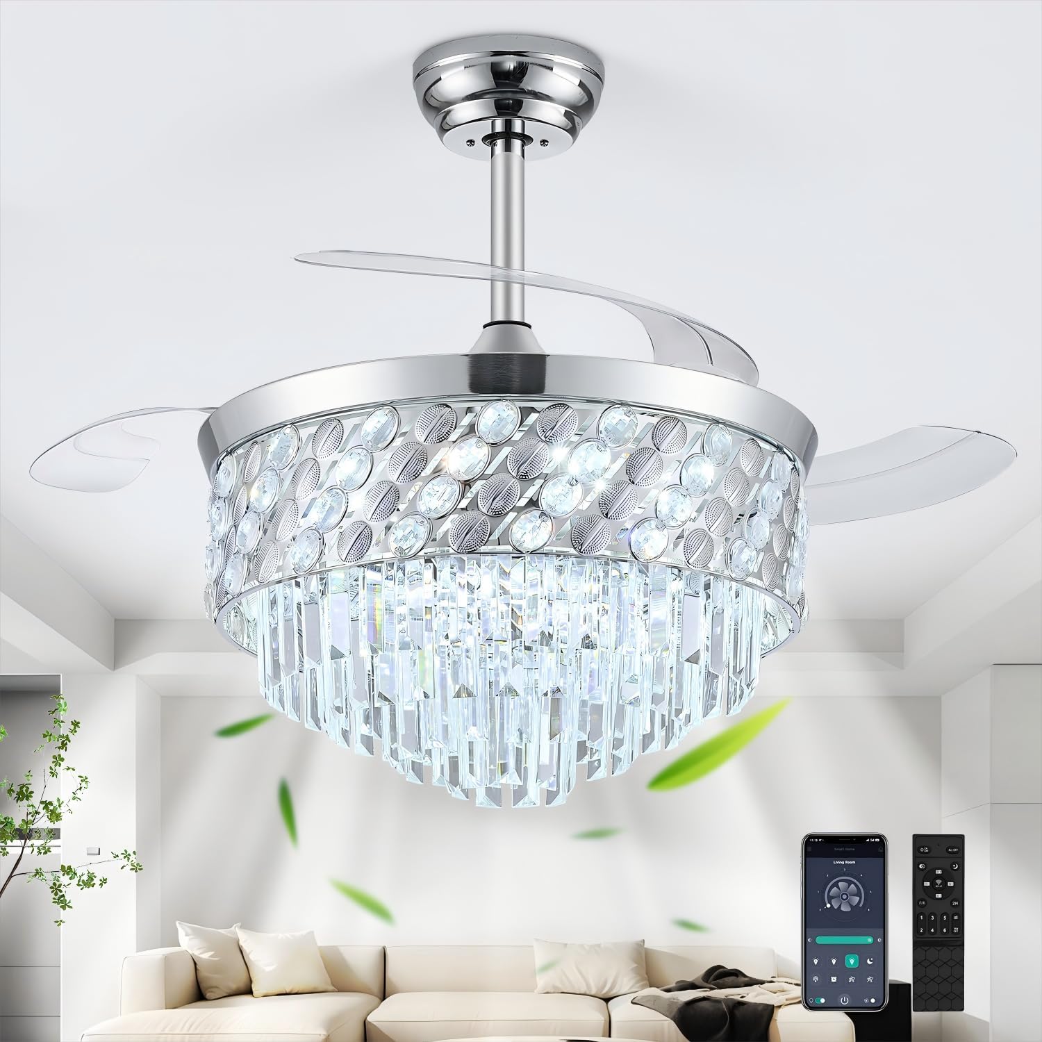 42in Fandelier Ceiling Fan with Light - Crystal Chandelier Style