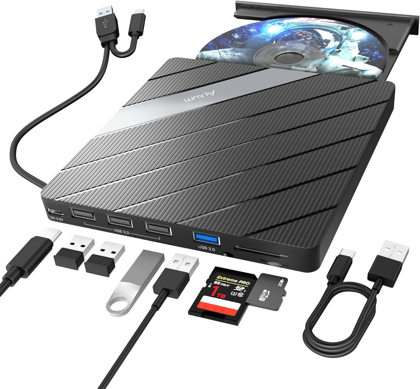 Alxum External CD DVD Drive - 8 in 1 Portable Burner for Laptops