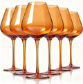 Orange Brown Wine Glasses Set of 6 - 18oz Long Stemmed Amber Glass