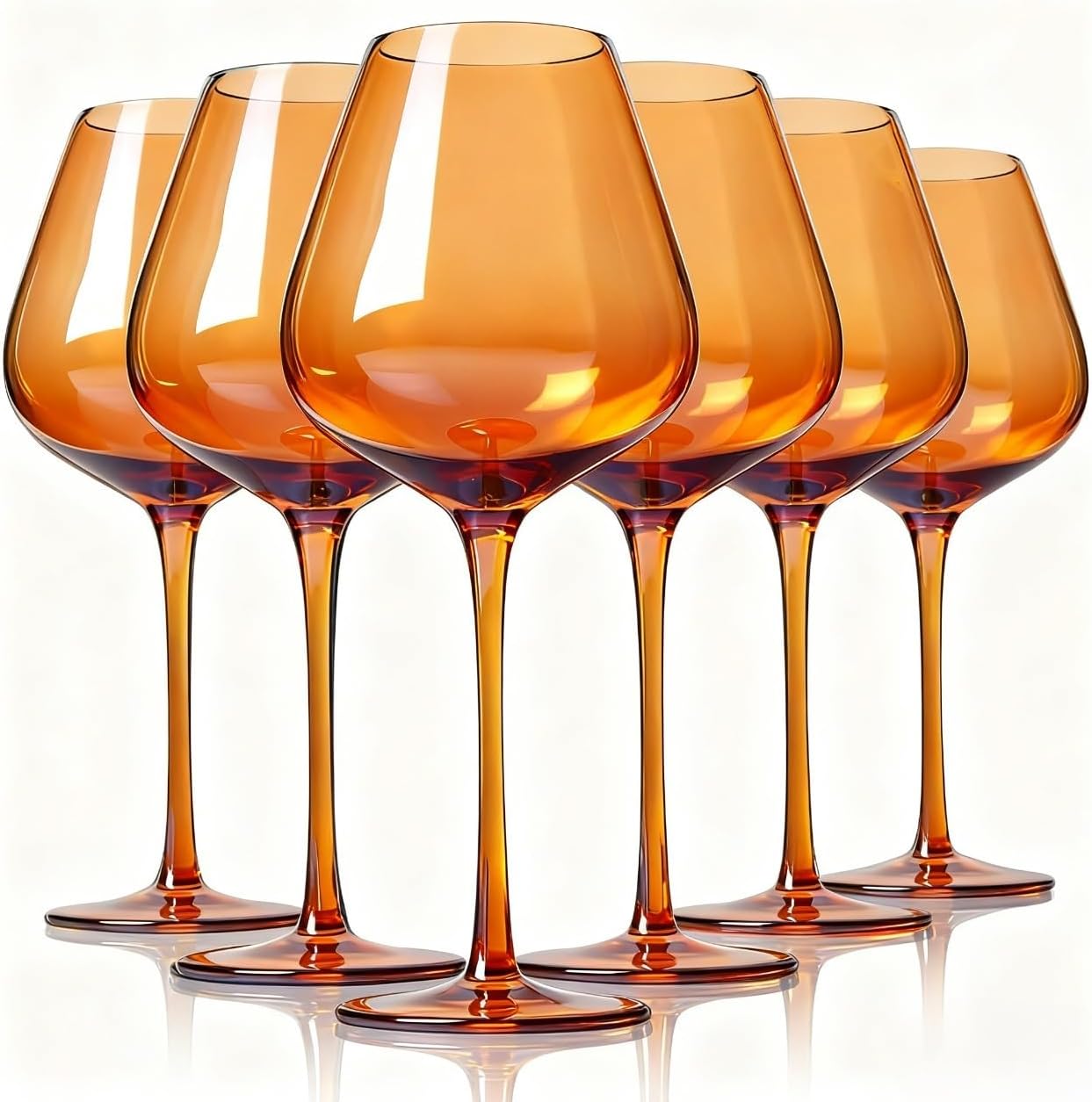 Elegant Hand Blown Amber Wine Glasses Set of 6 for Any Occasion
