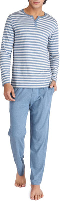 Men's Cotton Pajama Set Long Sleeve Henley - Soft Combed Cotton