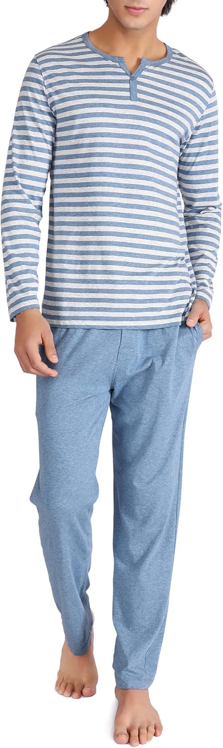 DAVID ARCHY Men's Pajamas Set Soft Cotton Long Sleeve Sleepwear