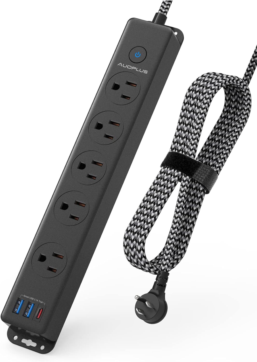 AUOPLUS Mountable Surge Protector - 10FT Cord, 5 Outlets, Fast USB C Charging