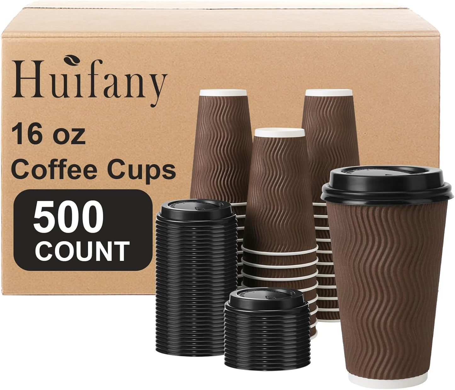 16 oz Disposable Coffee Cups with Lids for Hot Drinks 500 Pack