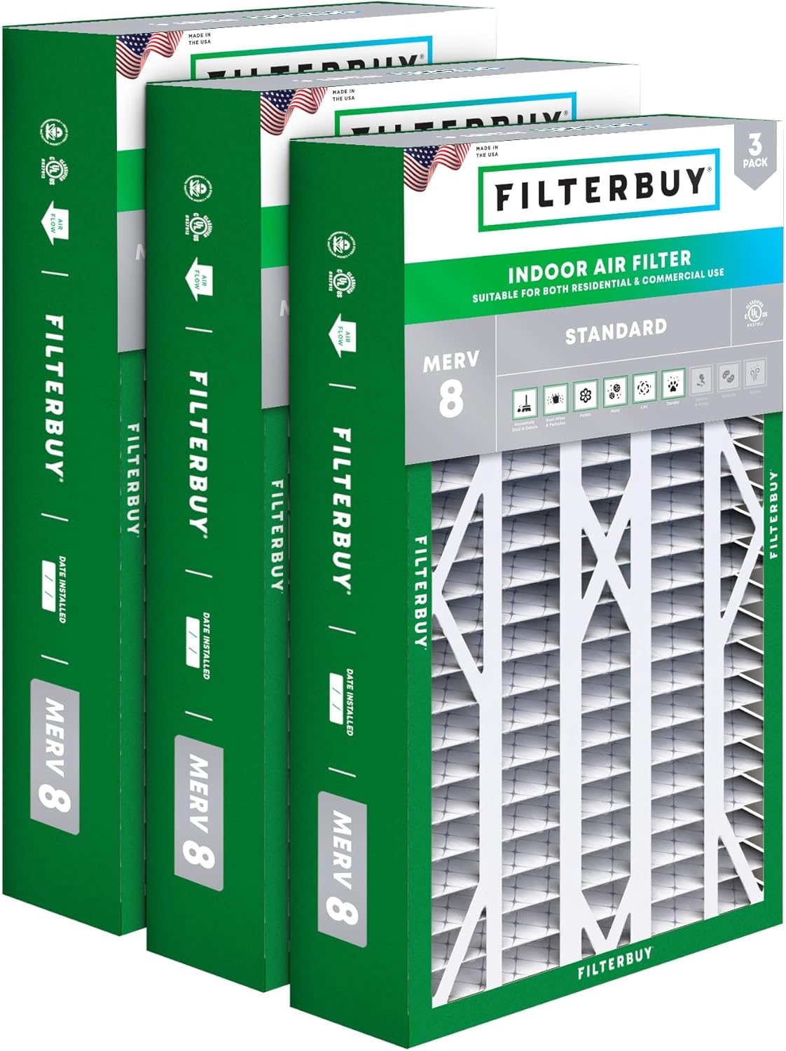 16x28x6 Air Filter MERV 8 for Dust & Allergy Defense - 3-Pack