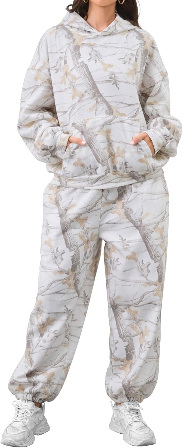 Eutten Camo Hoodie Set - Cozy Maple Leaf Print