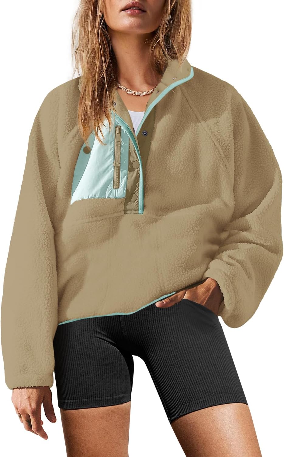 Yanekop Womens Fuzzy Fleece Pullover Sherpa Sweatshirt Jacket
