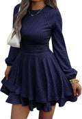 Womens Long Sleeve Knit A-Line Mini Dress - Flattering Ruffle Hem