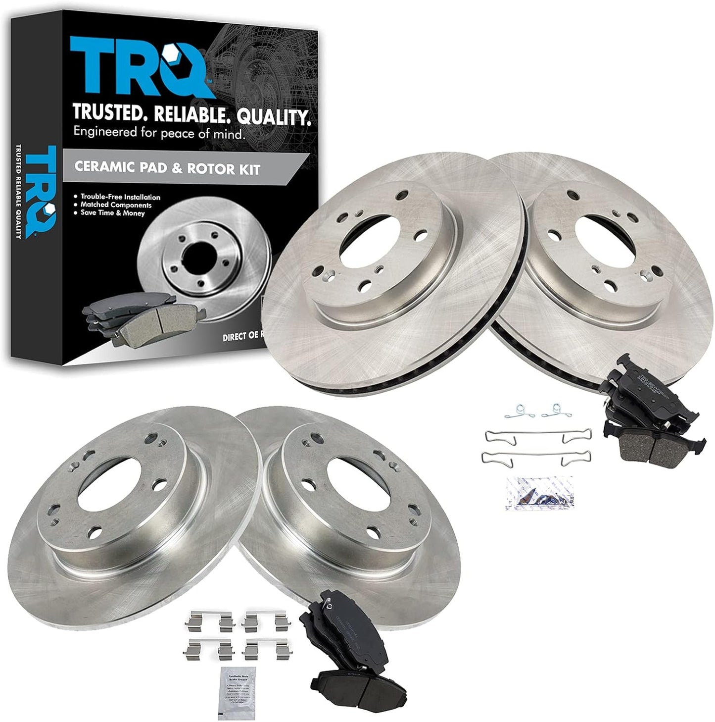 TRQ Front and Rear Brake Pad & Rotor Kit for Honda Civic 2016-2021