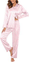 Ekouaer Satin Pajamas for Women Long Sleeve Button Down Set S-XXL