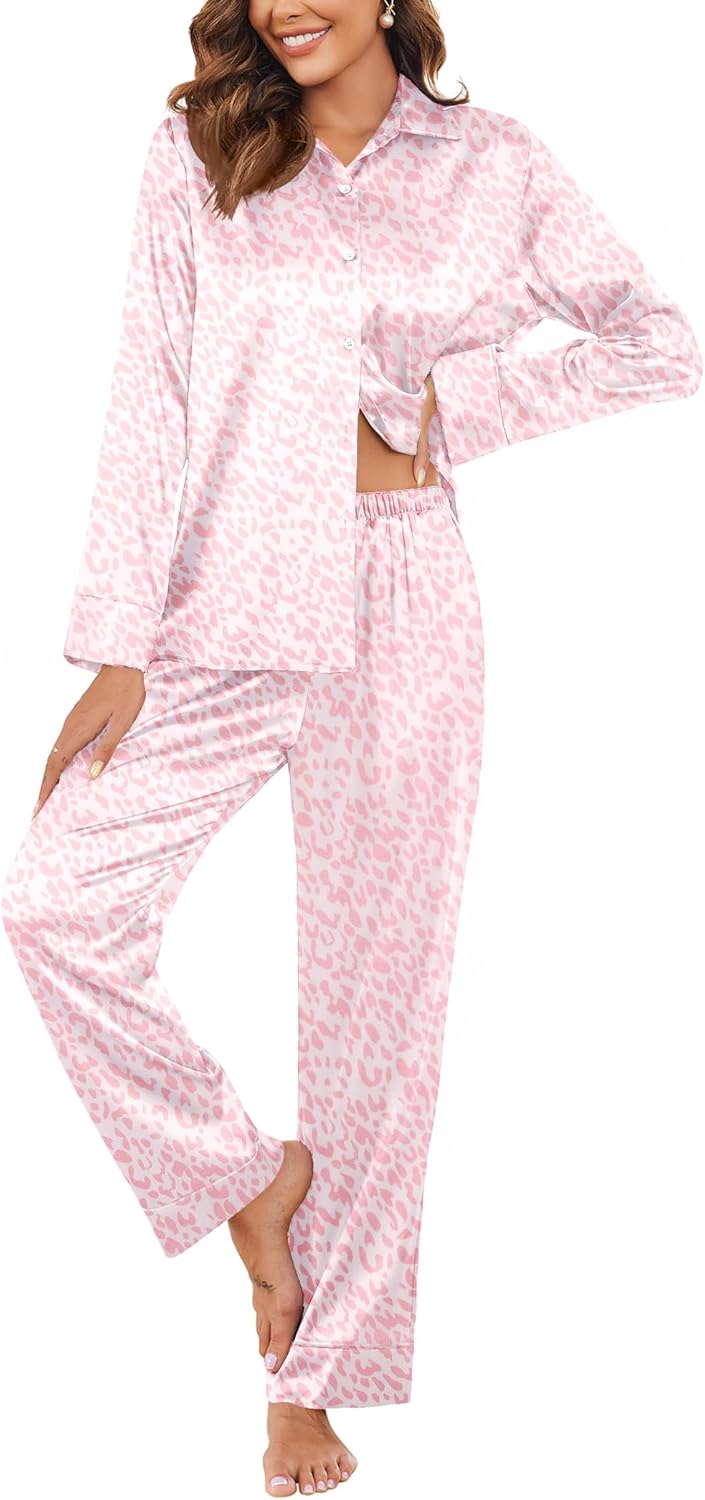Ekouaer Classic Satin Pajamas for Women Long Sleeve Sleepwear