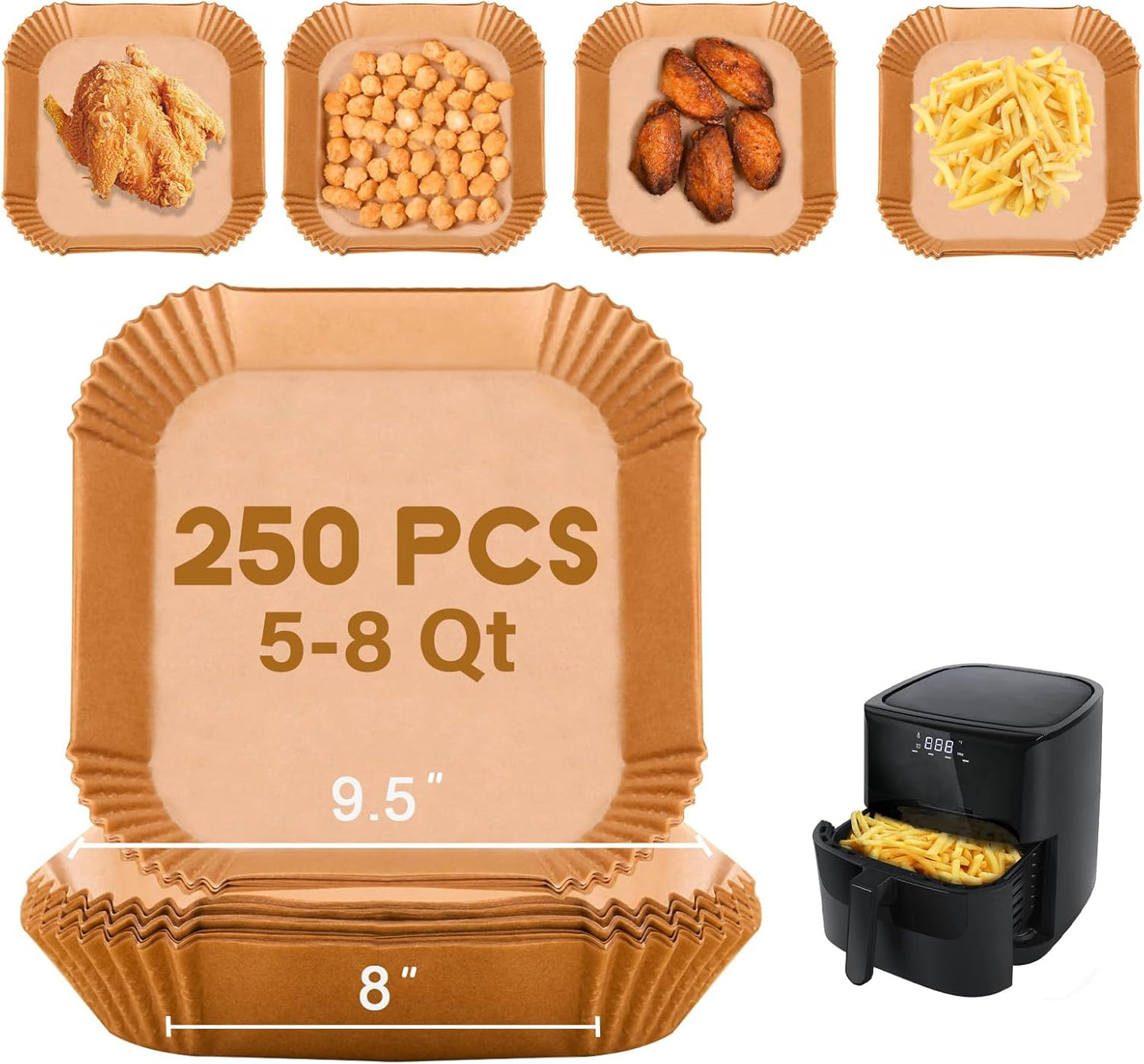 250Pcs Non-Stick Air Fryer Liners - Oil-Proof Cooking Paper