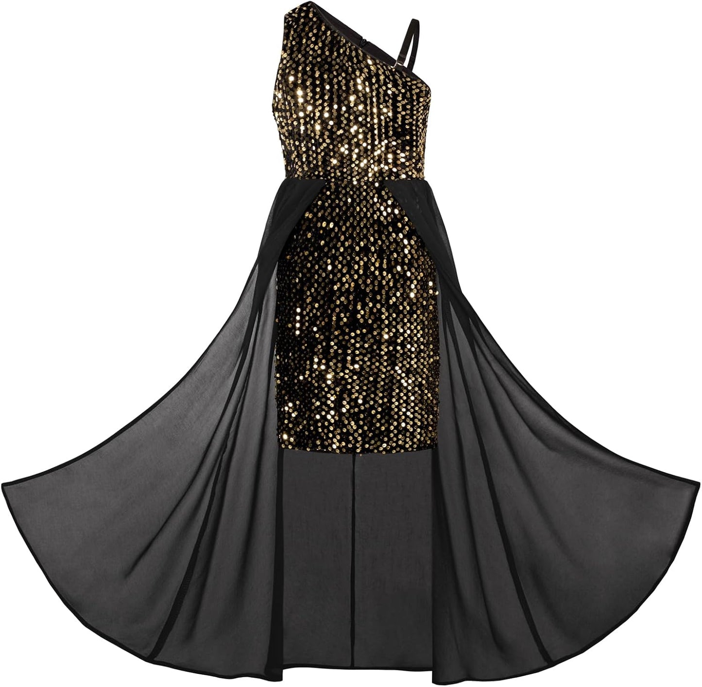 Girls Sequin Dress One Sleeve for Prom and Pageant Events