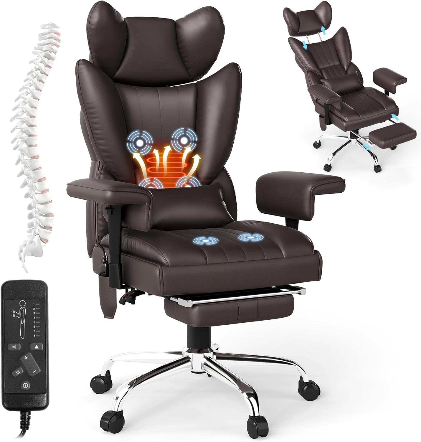 Massage Heated Office Chair with Foot Rest for Ultimate Comfort