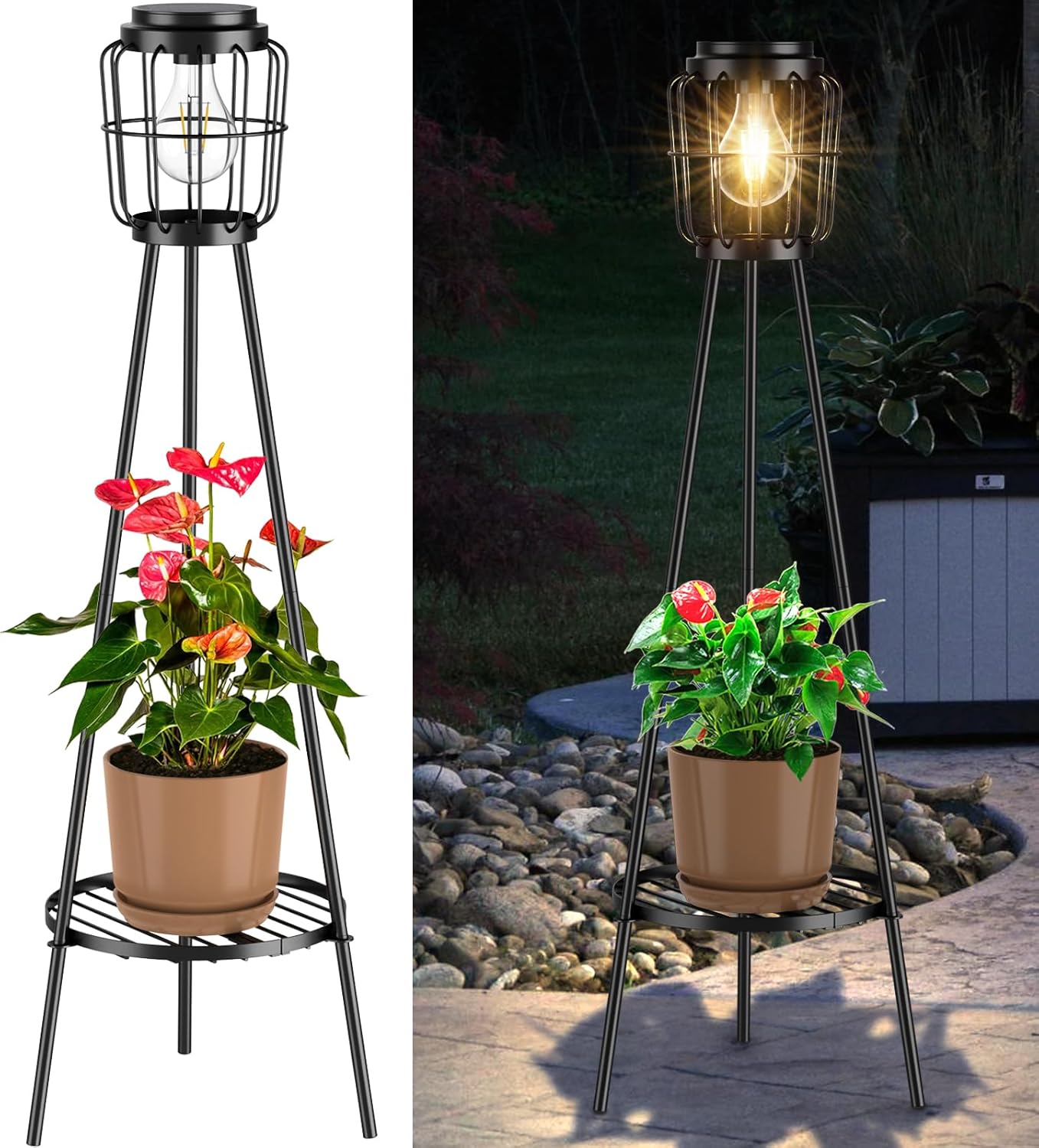 Solar Lights with Plant Stand for Outdoor Decor and Illumination