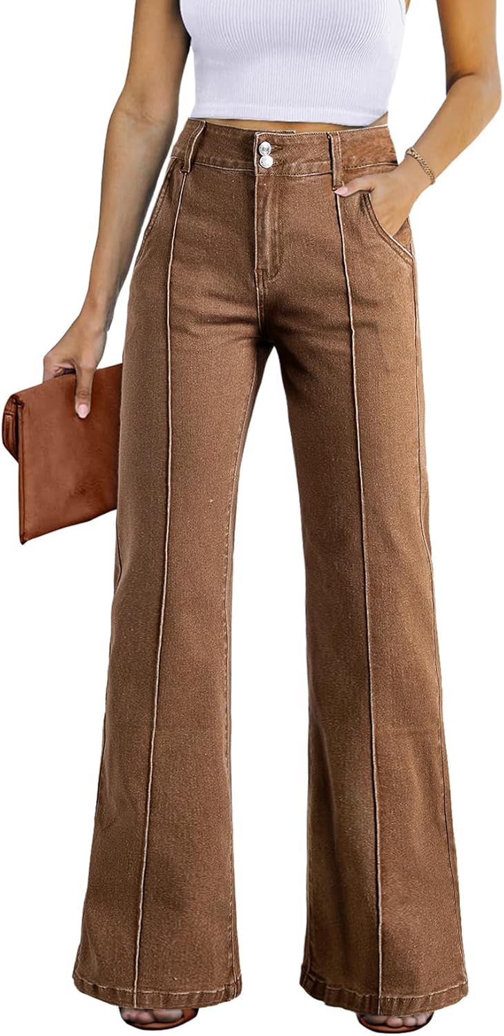 Wide Leg Jeans for Women - Casual Baggy High Waisted Denim Pants