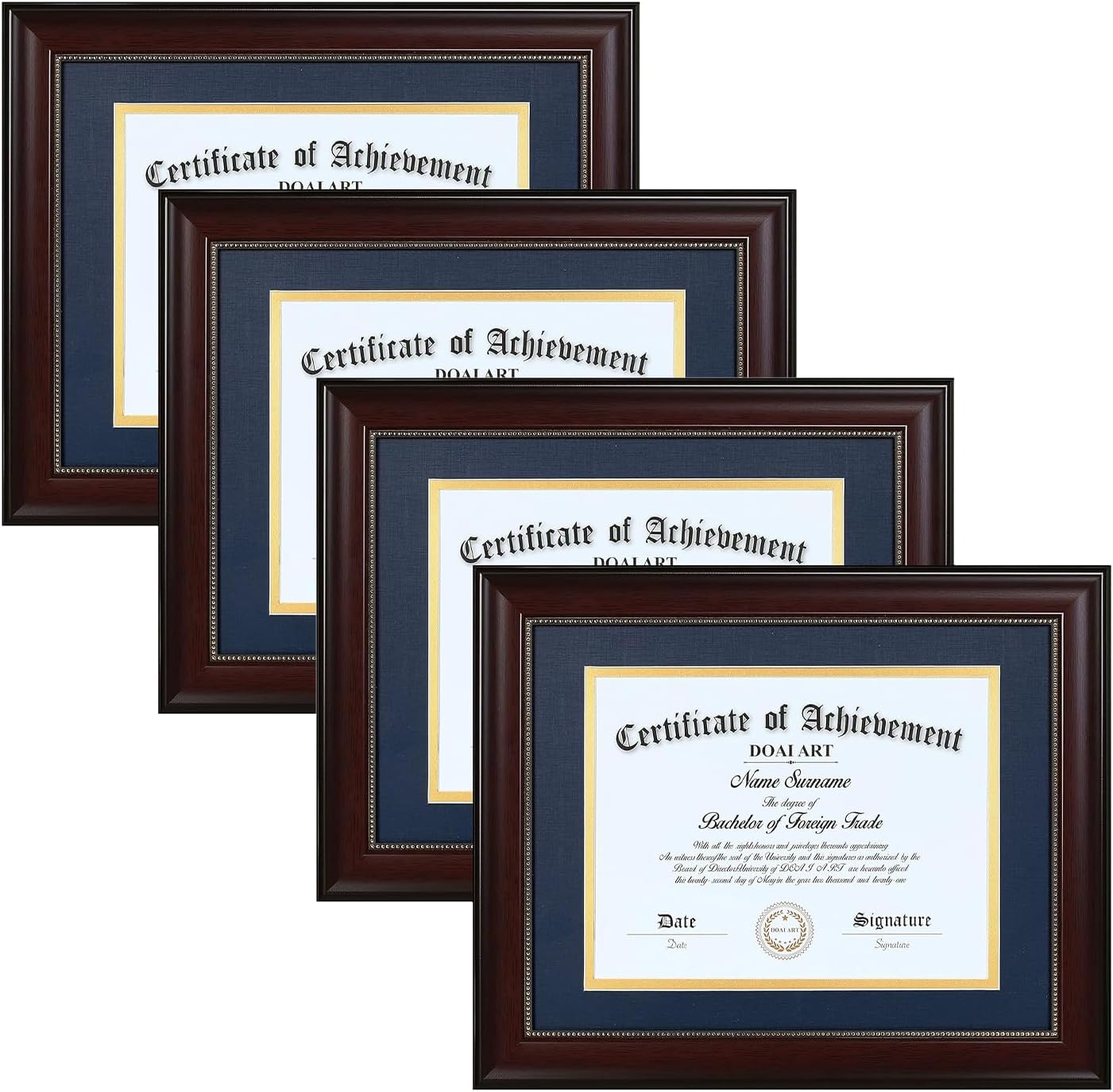 DOAI ART 8.5 x 11 Diploma Frame Set of 4 Classic Mahogany