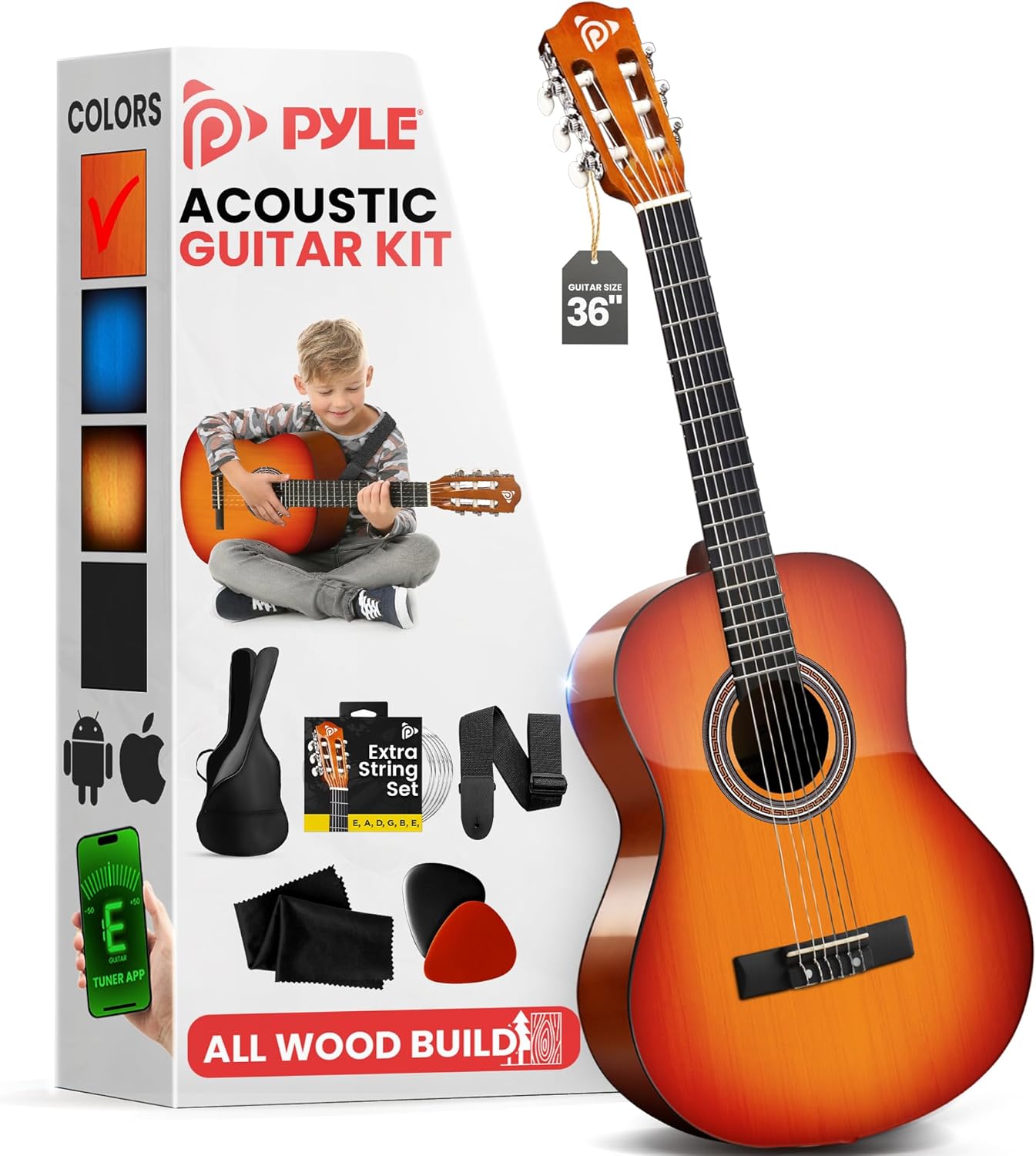 Pyle 36 Inch 6-String Classic Guitar Set for Beginners
