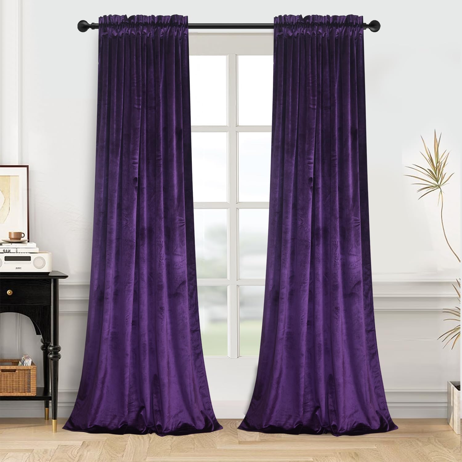 Roslynwood Purple Velvet Curtains for Living Room - Elegant Drapes