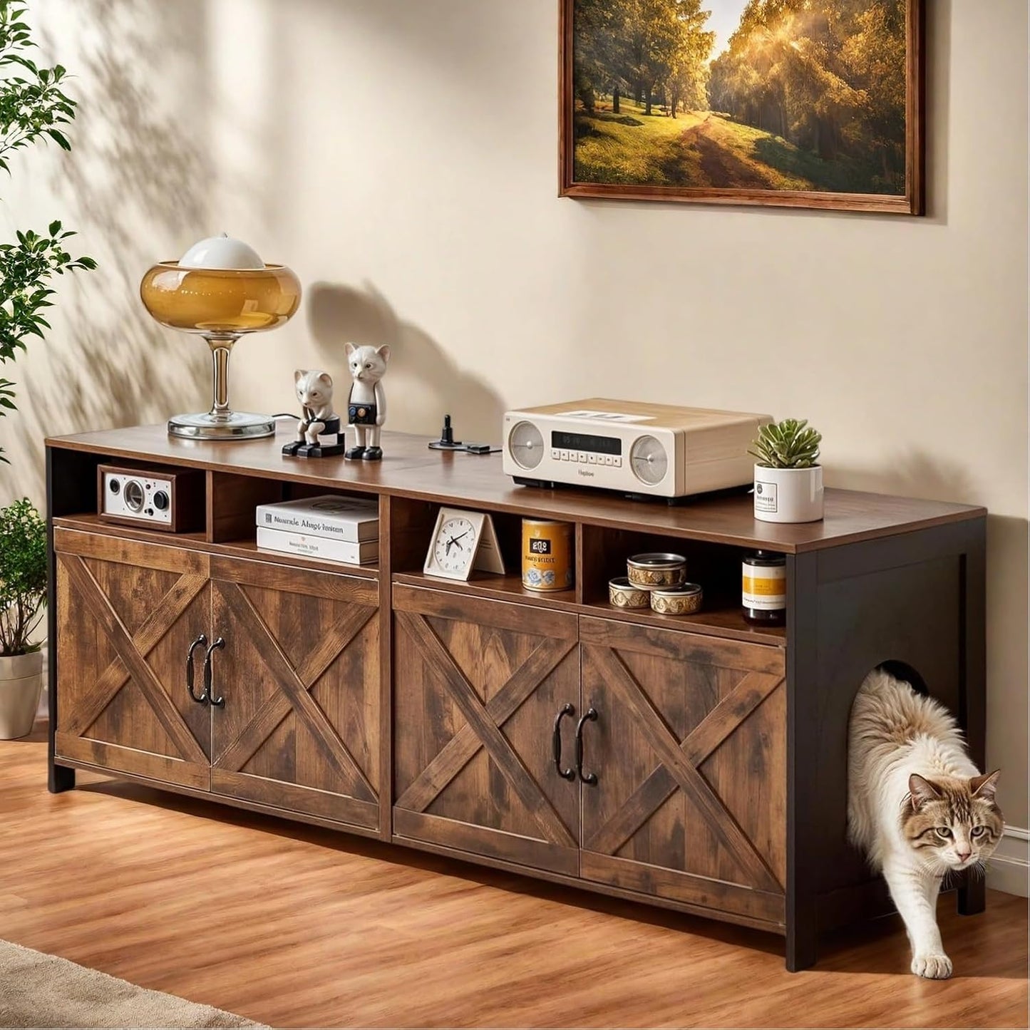 Double Cat Litter Box Enclosure for 2 Cats - Stylish Furniture
