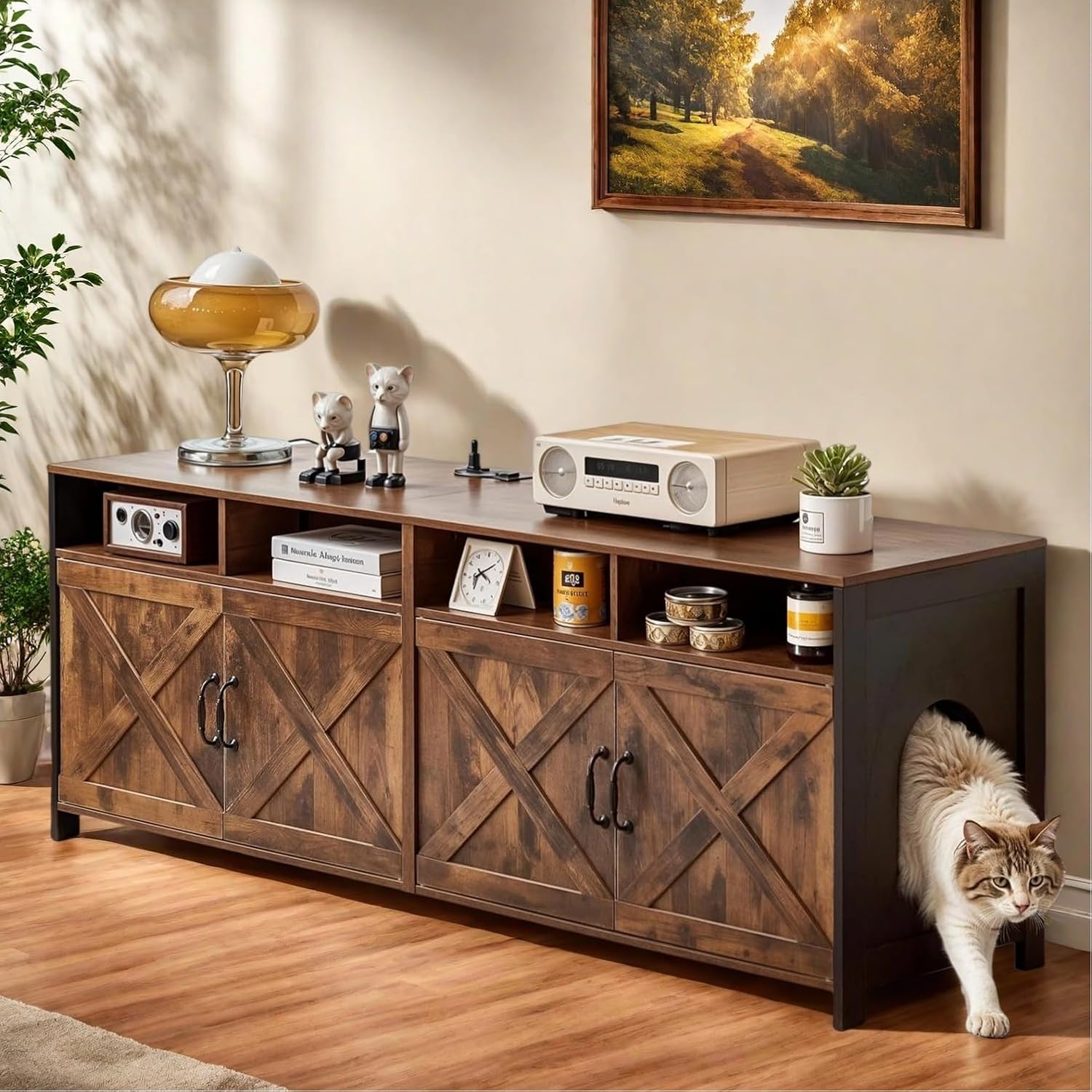 Double Cat Litter Box Enclosure for 2 Cats - Stylish Furniture