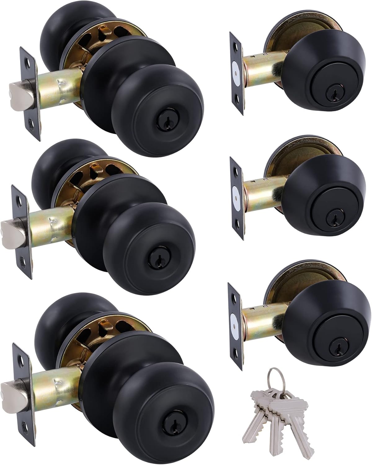 All Keyed Identical Deadbolt Lock Set with Classic Matte Black Knobs