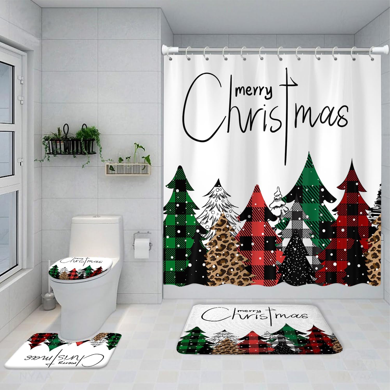 Xmas Plaid Bathroom Set - Waterproof & Festive