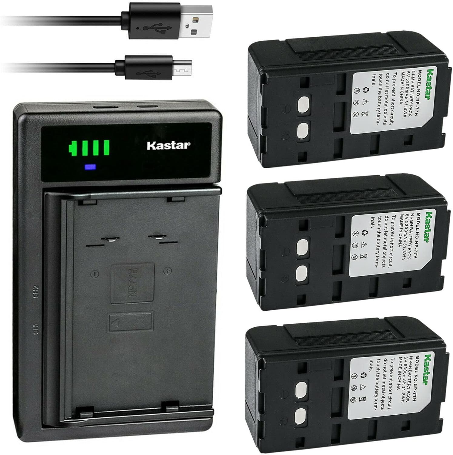 Kastar NP-77H Battery 3-Pack with LTD2 USB Charger for Sony