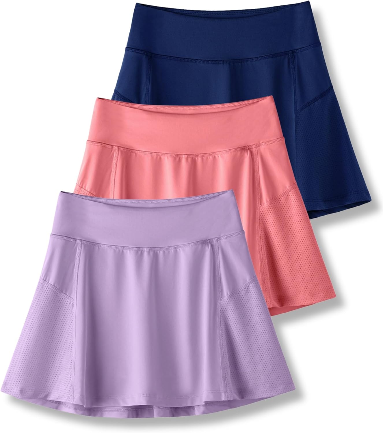 3 Pack Girls' Athletic Skirts with Built-in Shorts for Sports