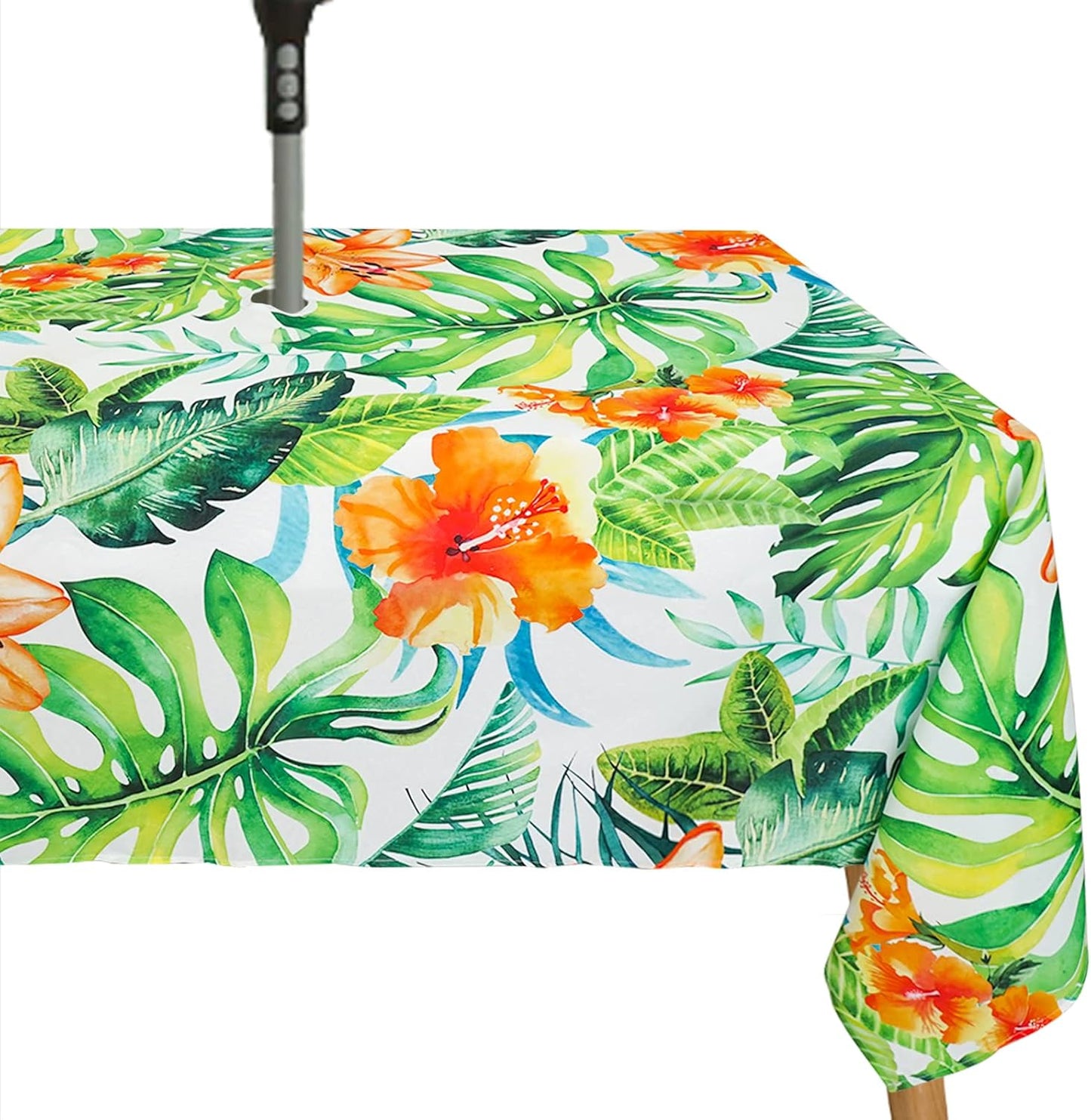 Tropical Leaves Outdoor Tablecloth with Umbrella Hole - 60 x 120 in