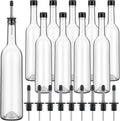 Long Neck Glass Wine Bottles 10 Pack - Clear 750ml with Pourers