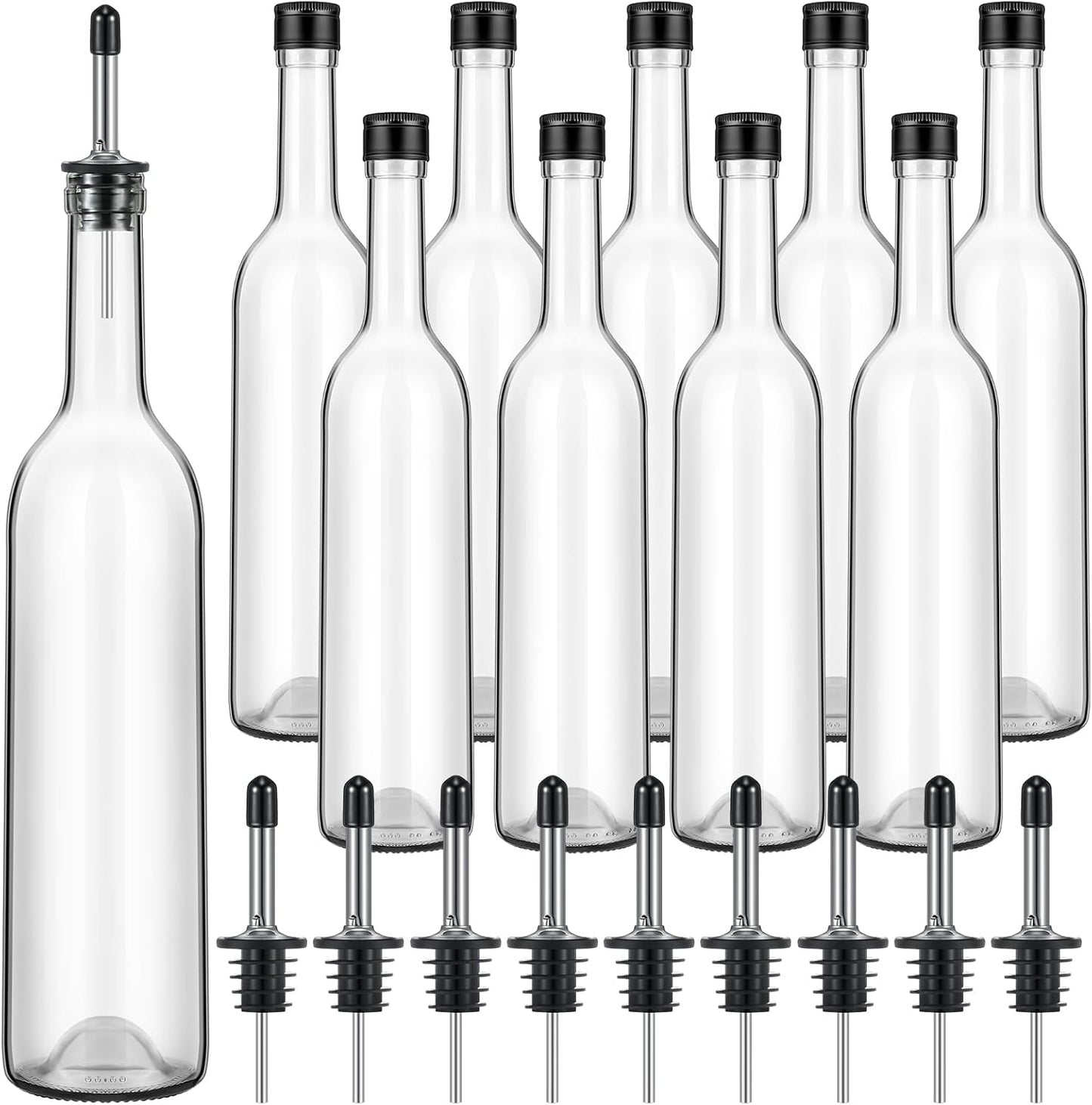 Maxdot 10 Pcs Long Neck Glass Bottles with Pourer for Home Bar