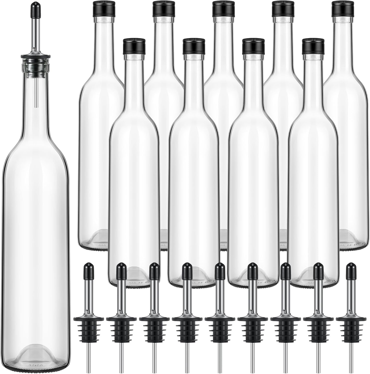 Maxdot 10 Pcs Long Neck Glass Bottles with Pourer for Home Bar