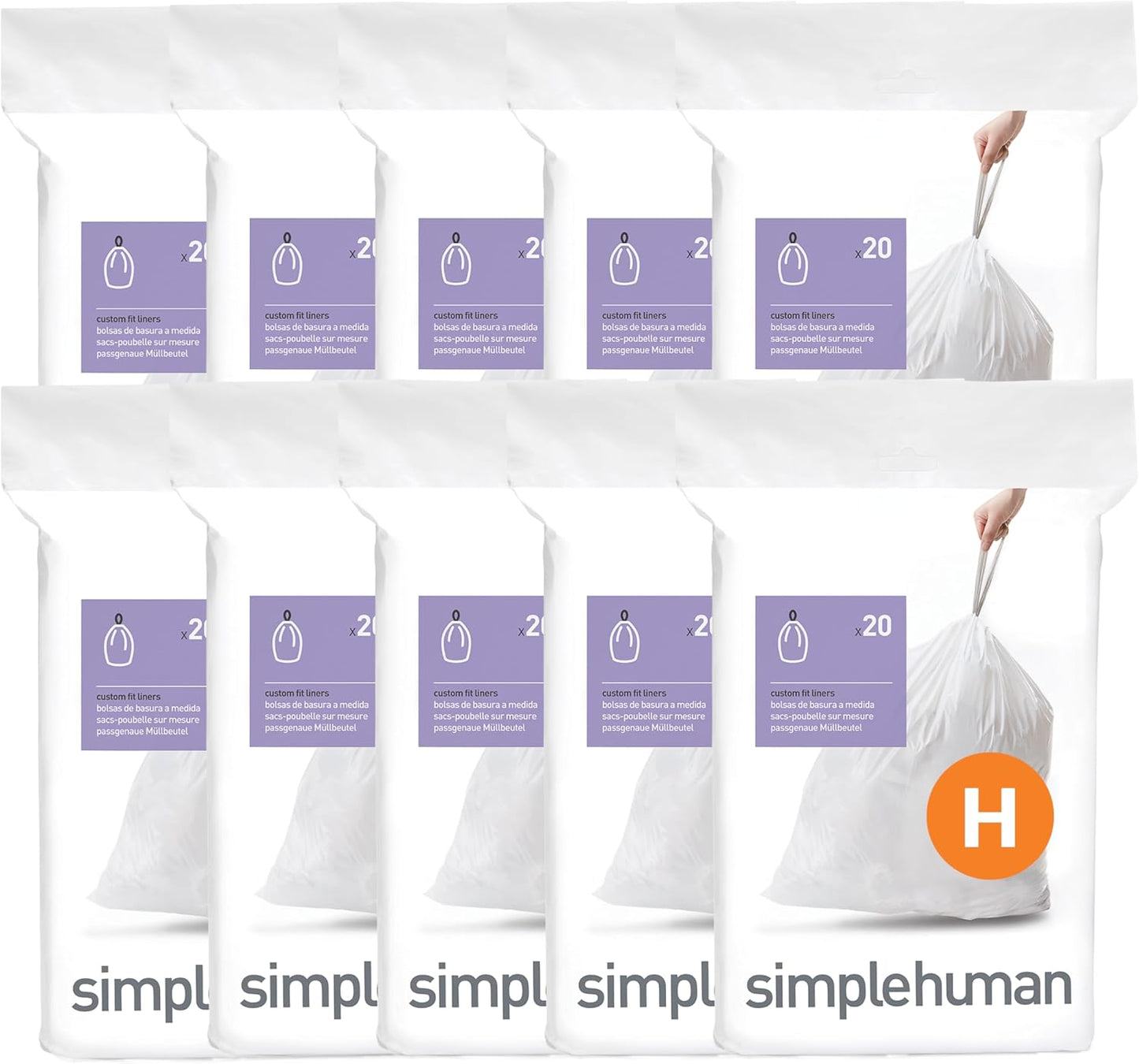 simplehuman Code H Custom Fit Liners for 30-35 Liter Cans