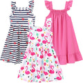 Girl Toddler Sleeveless Flamingo Striped Dresses Multipack - Cute