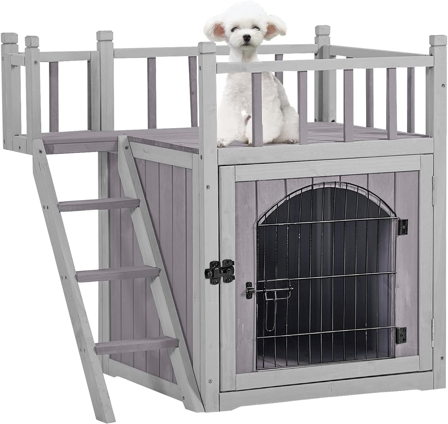 Aivituvin Dog House for Cats and Dogs with Stairs and Balcony