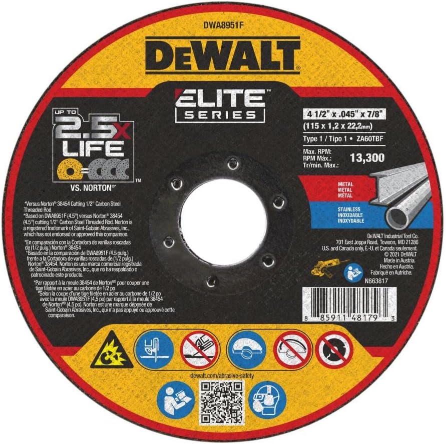 DEWALT Fast Cut-Off Wheel for Precise Cuts | 4-1/2 x 0.045 | Durable Design