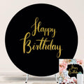Gold Happy Birthday Black Round Backdrop Cover 7.2ft - Photo Party