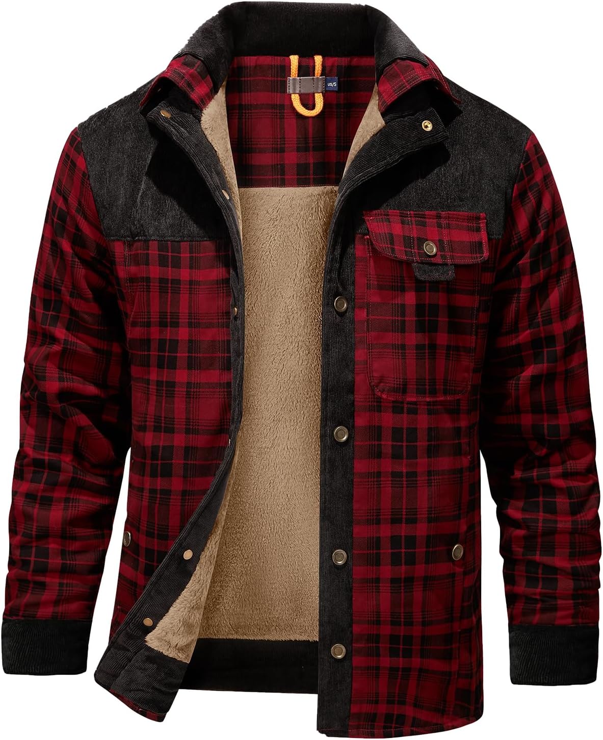 PEHMEA Men's Flannel Shirt Jacket: Warm Sherpa Lined Coat