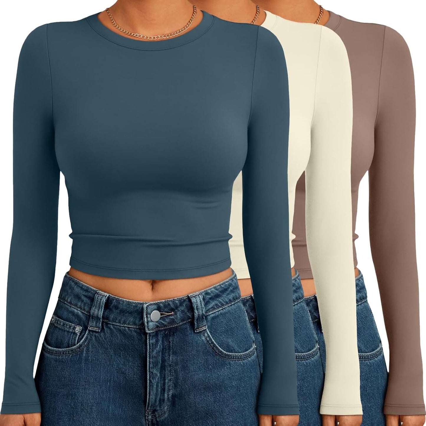 AUTOMET 3 Pack Womens Long Sleeve Crop Tops for Fall Fashion