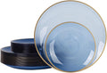 Disposable Clear Blue Plastic Plates with Gold Rim - 80pcs set