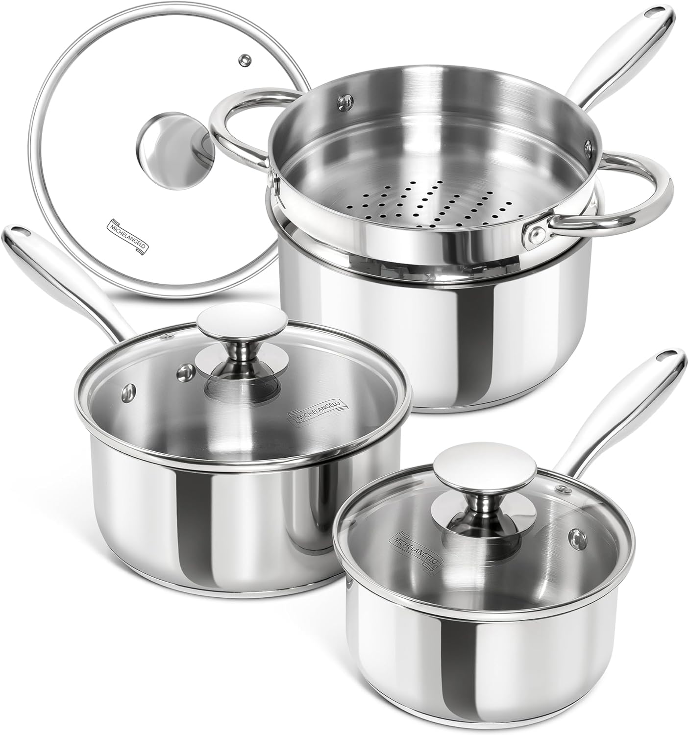 MICHELANGELO Stainless Steel Saucepan Set with Steamer Insert