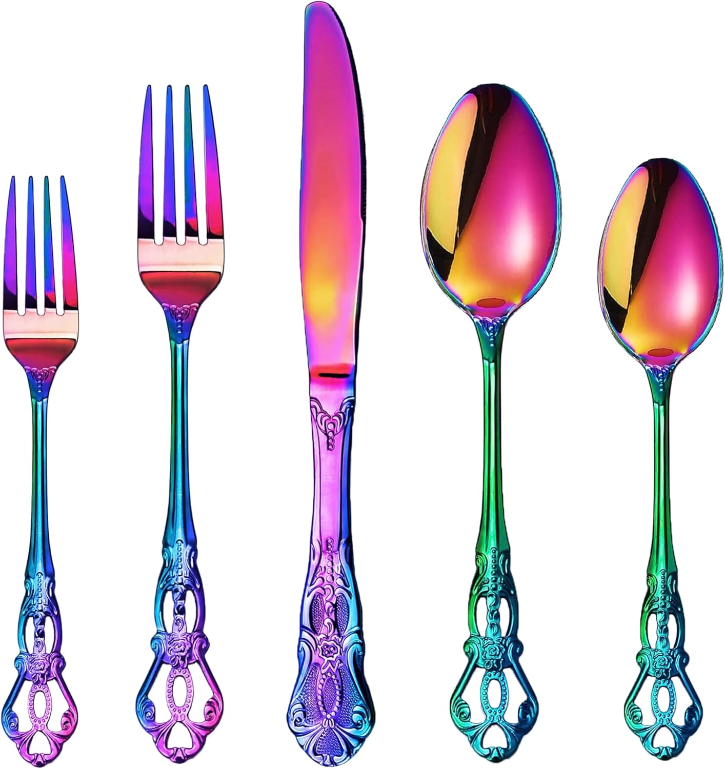 Gorgeous Retro Royal Rainbow Stainless Steel 20-Piece Flatware Set