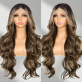 Brown Lace Front Wig 13x4 Highlight Body Wave 26in - Natural Look