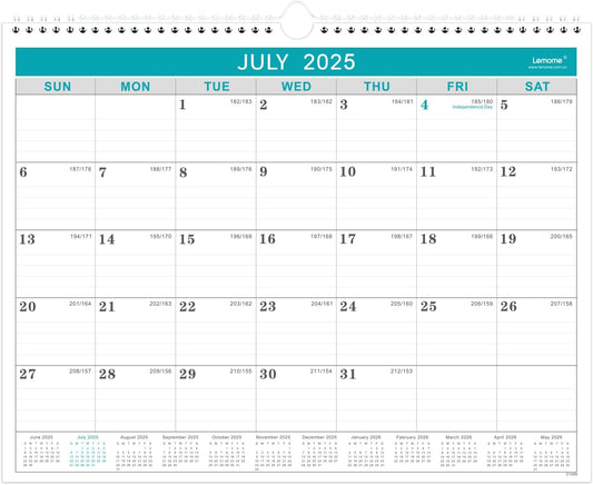 2025-2026 18-Month Wall Calendar, Jul 2025-Dec 2026, Julian Date, Lemome