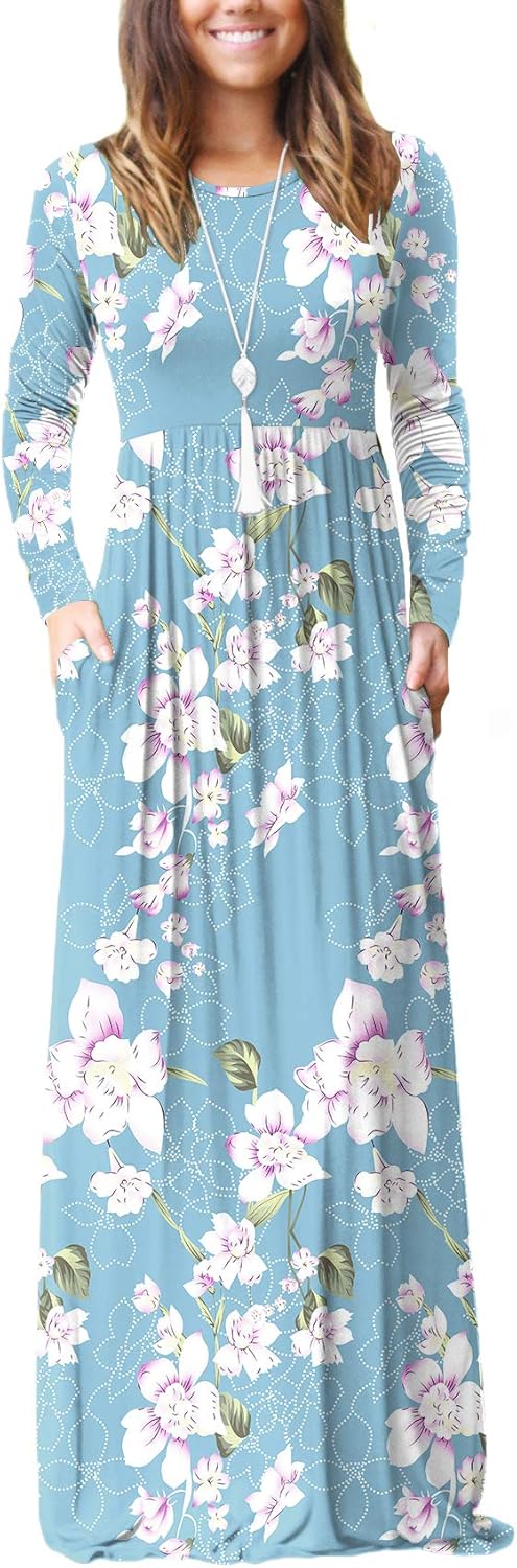 EUOVMY Women's Long Sleeve Maxi Dress with Pockets for Style