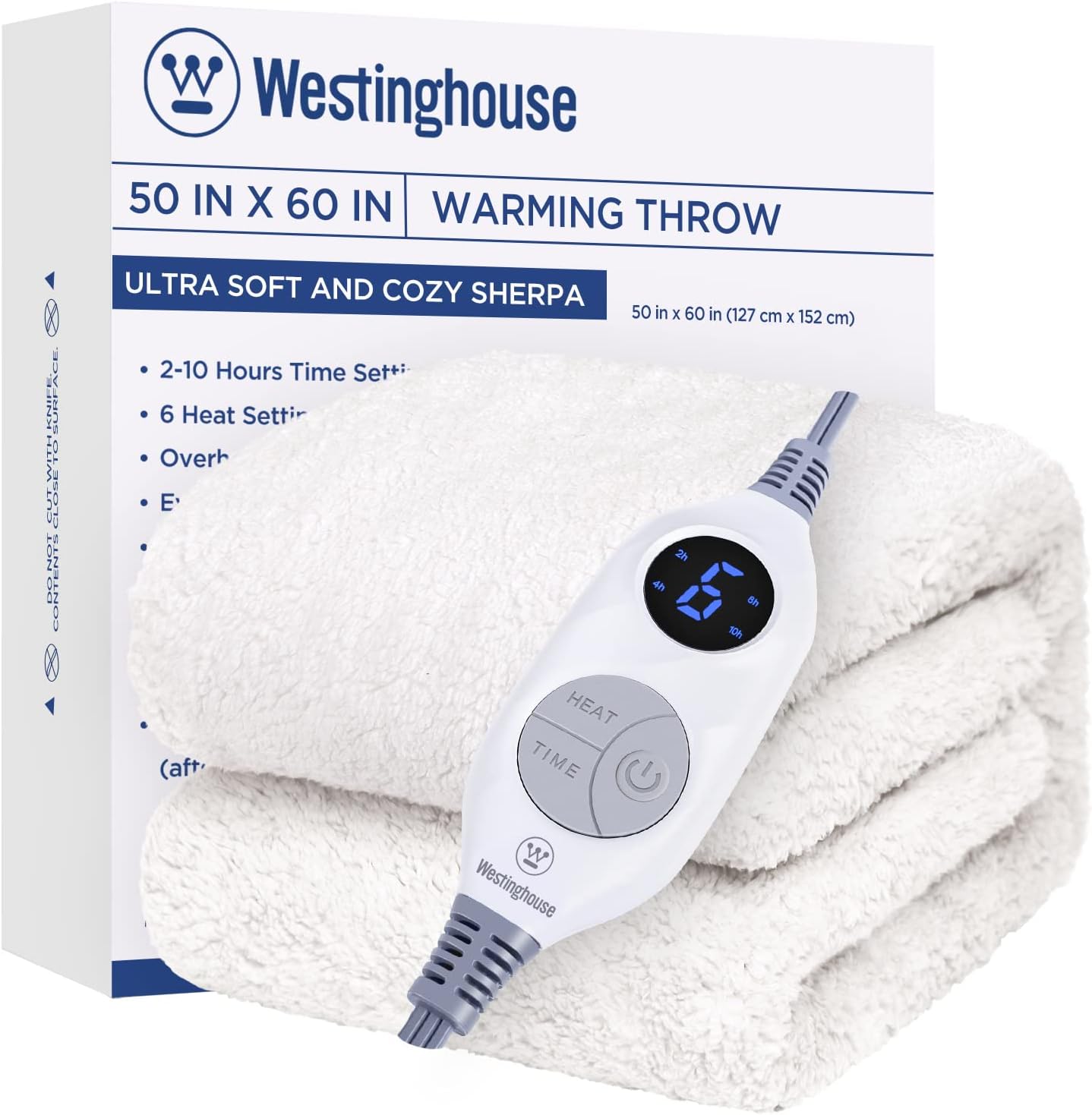 Westinghouse Electric Blanket Throw, Soft Plush Sherpa Heated