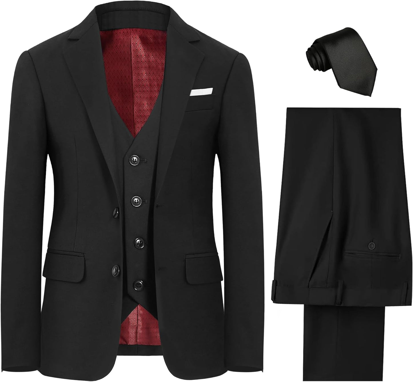Boys' Formal Suit Set with Suspenders and Adjustable Waist